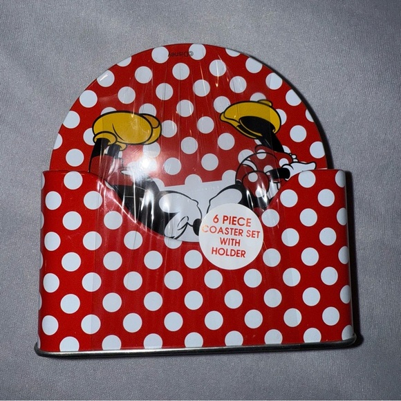 Disney Mickey & Friends 6 Piece Coaster Set Mickey Minnie Mouse Red White - Picture 6 of 10